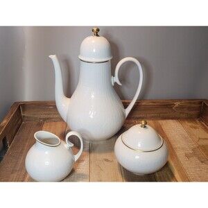 Rosenthal China Bjorn Wiinblad Romance Motif Gold Band Coffee Set Creamer Sugar